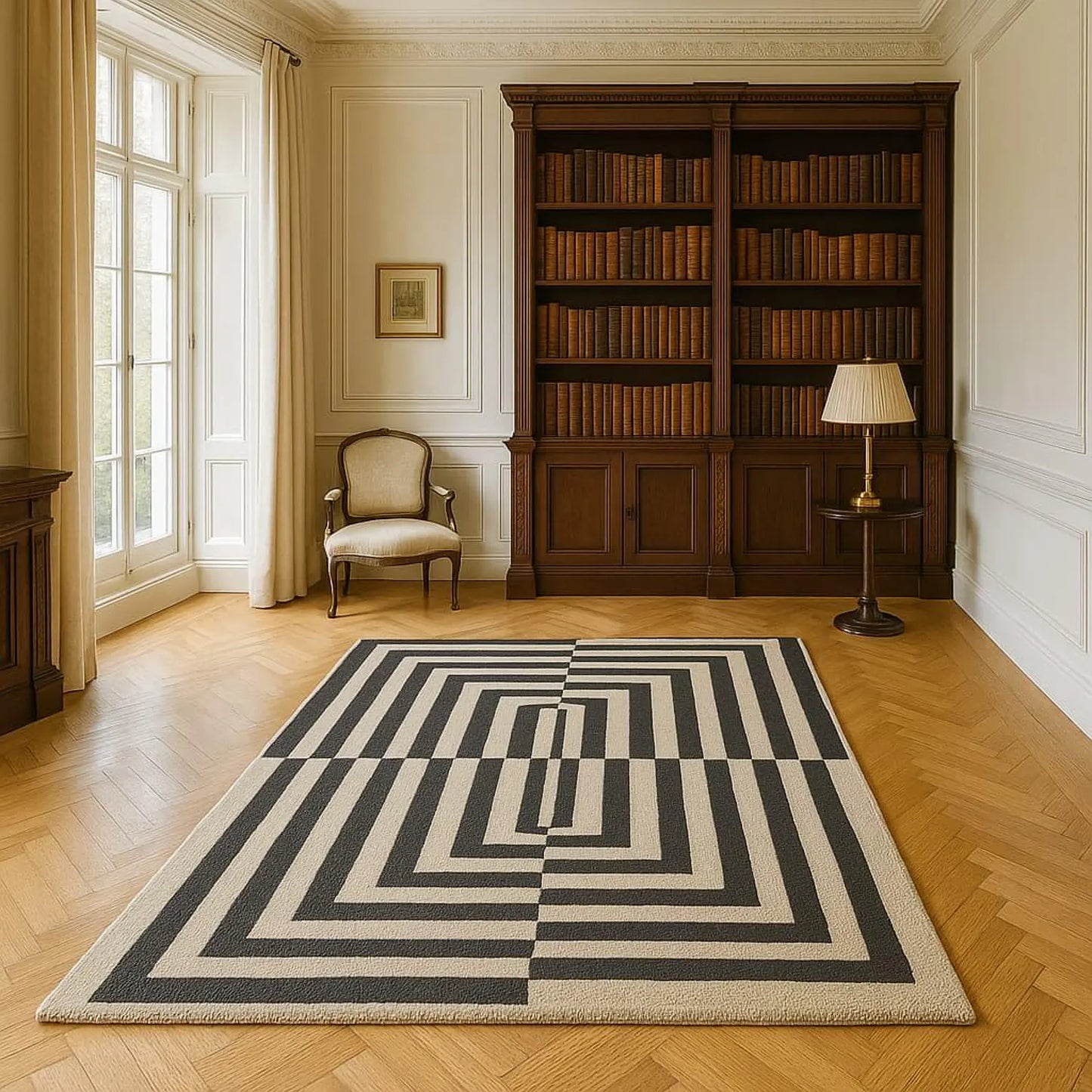 Handmade Tufted Wool Loop Pile Modern Area Rug - Optical Illusion Pattern
