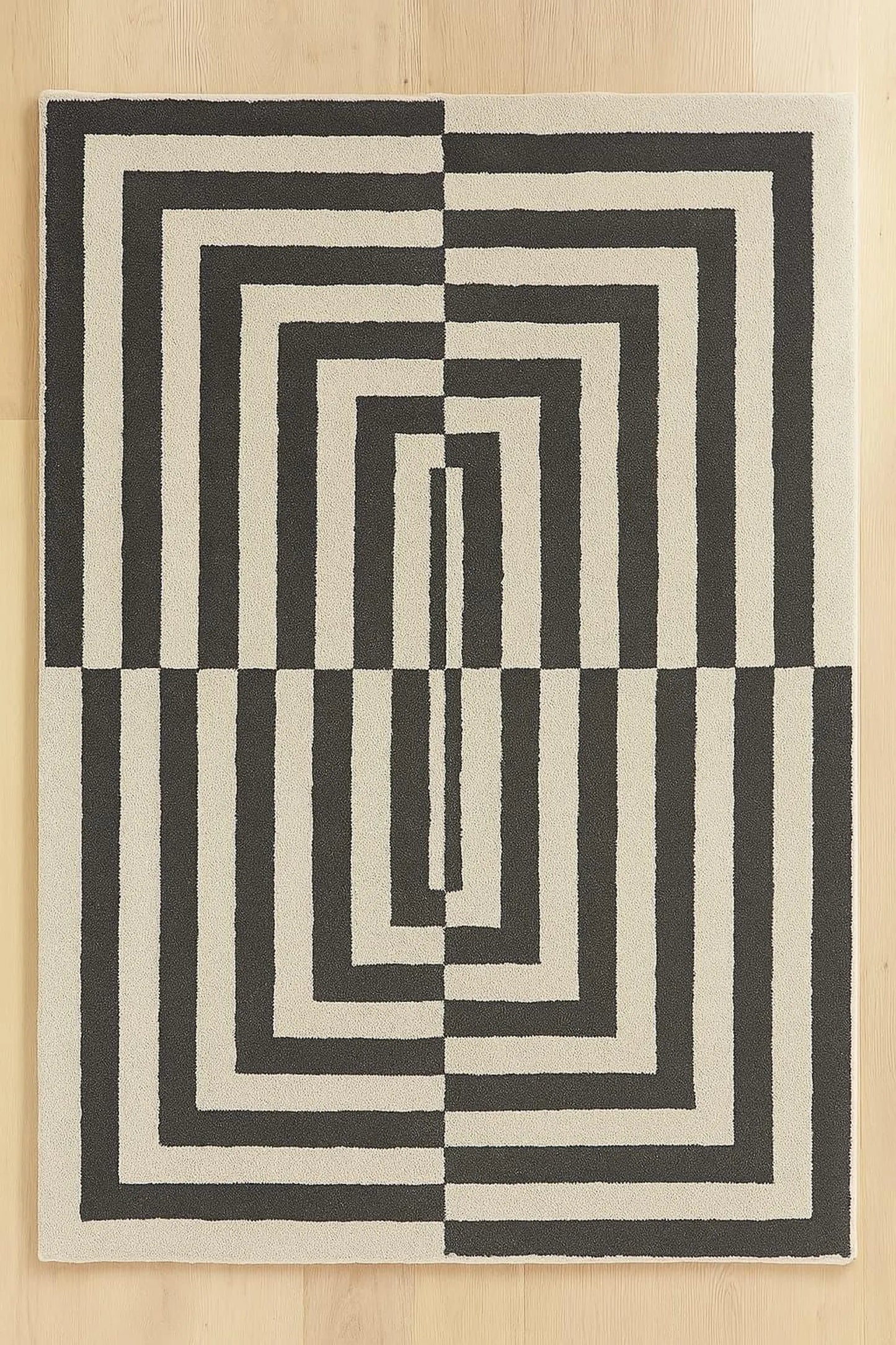 Handmade Tufted Wool Loop Pile Modern Area Rug - Optical Illusion Pattern