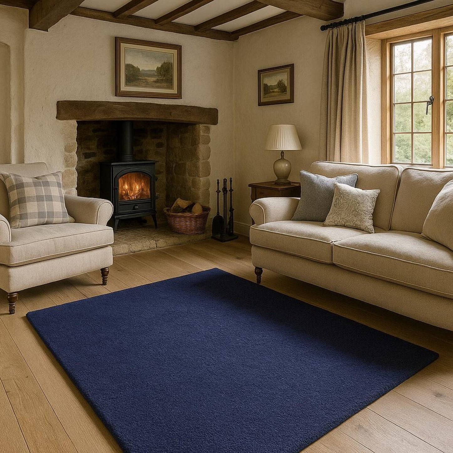 Handmade Tufted Wool Solid Color Area Rug - Modern Plain Navy Blue Color Rug