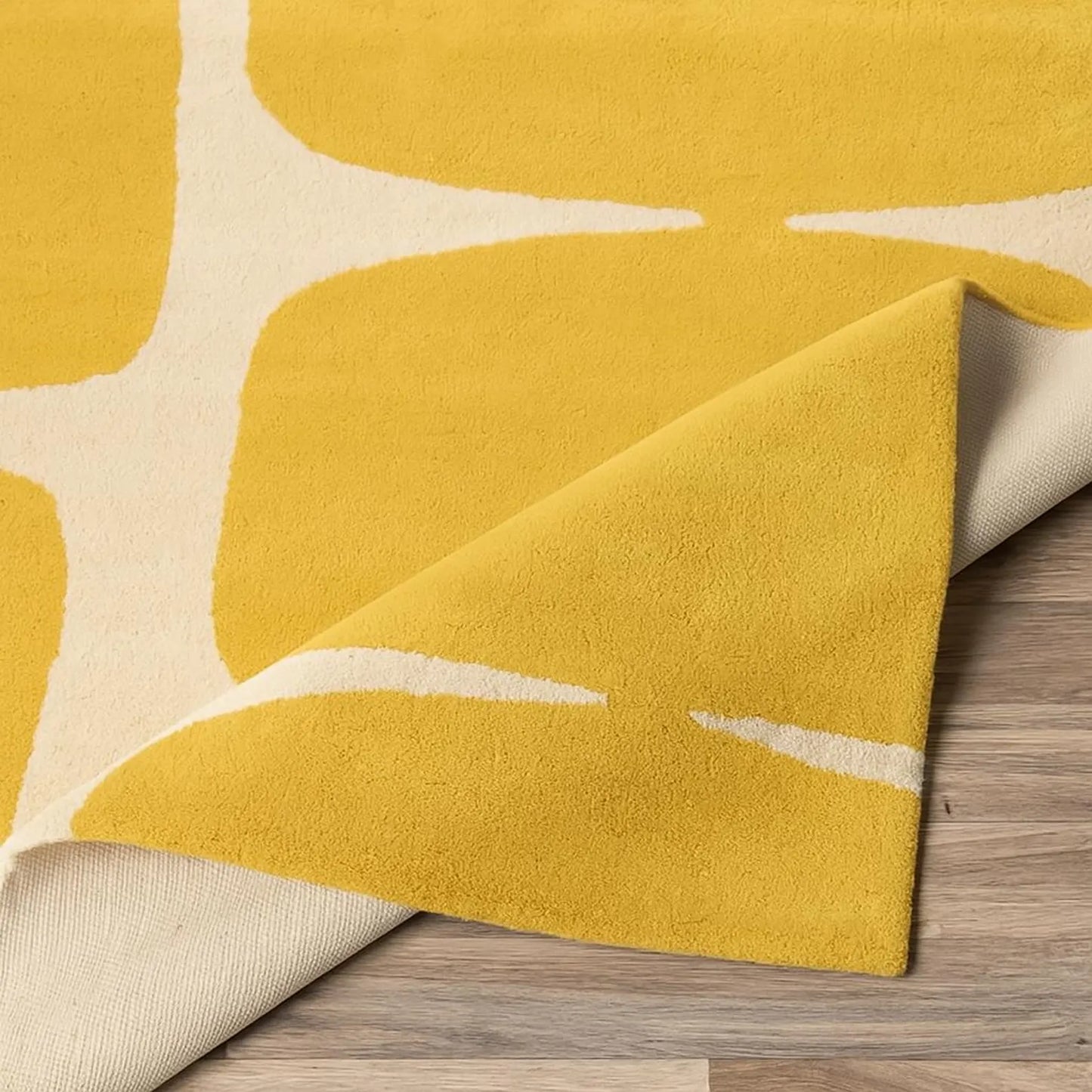 Yellow Geometric Rug Mid Century Modern – Hand Tufted Wool Area Rug