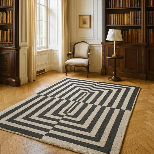 Handmade Tufted Wool Loop Pile Modern Area Rug - Optical Illusion Pattern