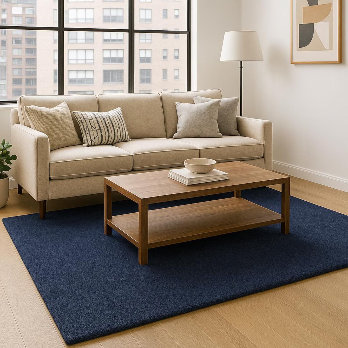 Handmade Tufted Wool Solid Color Area Rug - Modern Plain Navy Blue Color Rug