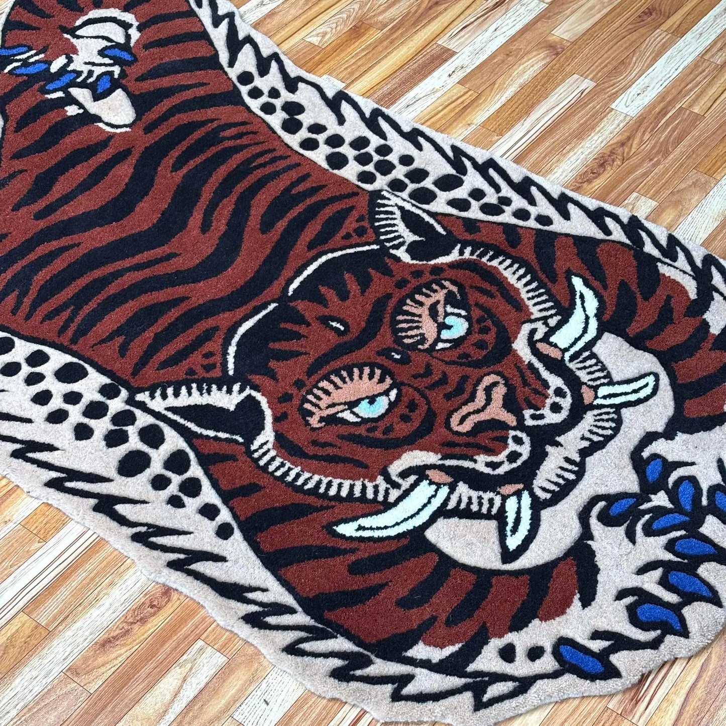 Hand Tufted Tibetan Blue Nail Tiger Wool Rug | Animal Motif Rug