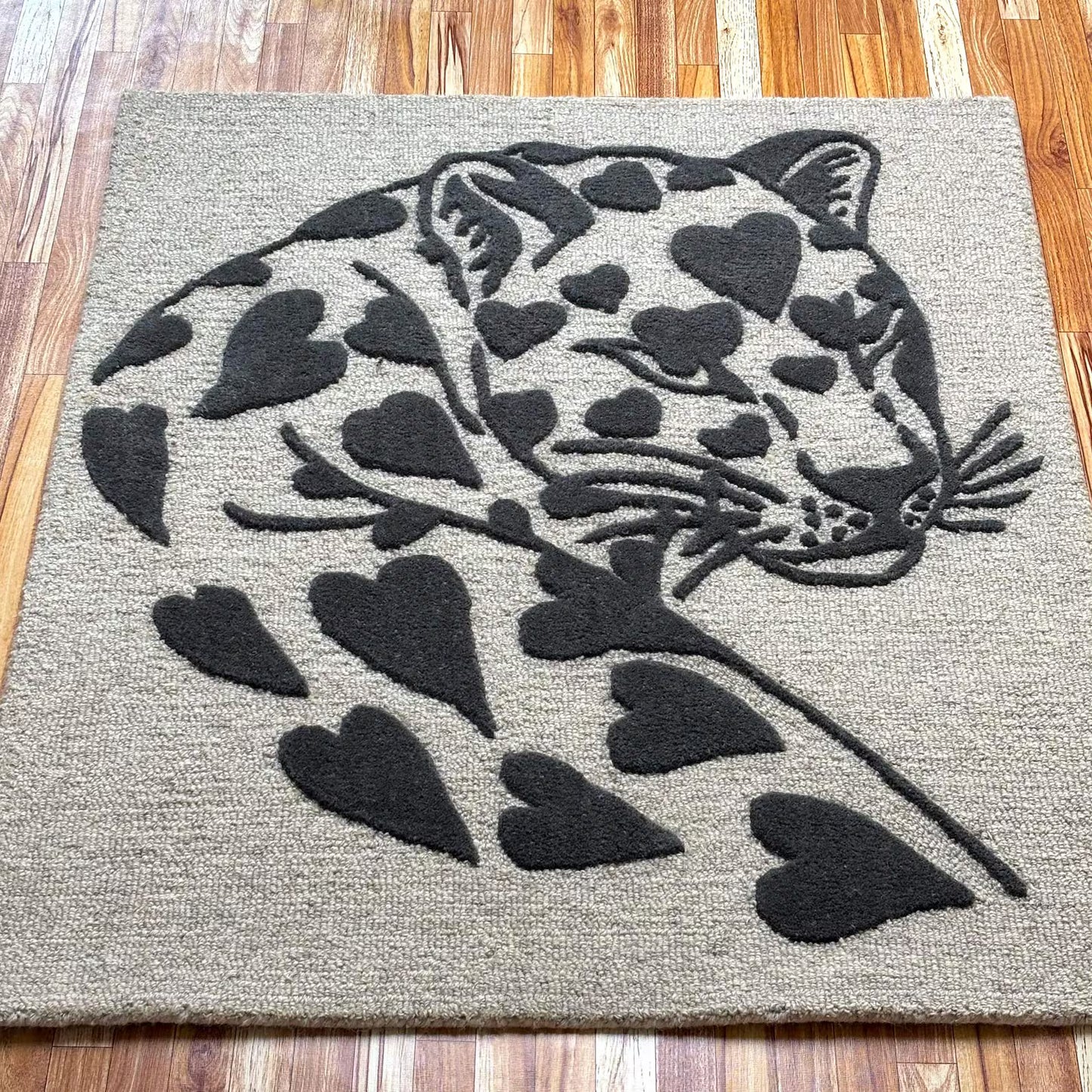 Hand Tufted Beige Grey Heart Rug | Mixed-Pile Wool Area Rug