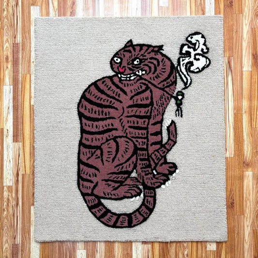 Tibetan Tiger/Cat Rug | Hand Tufted 100% Wool Mixed Pile Area Rug & Wall Rug