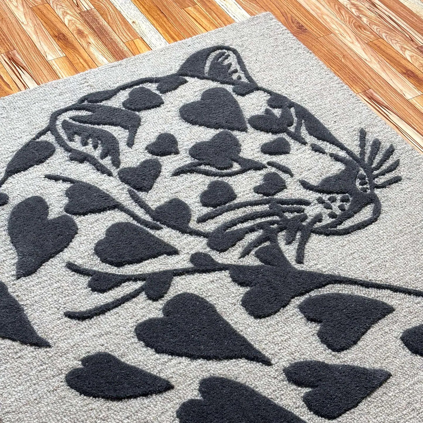 Hand Tufted Beige Grey Heart Rug | Mixed-Pile Wool Area Rug