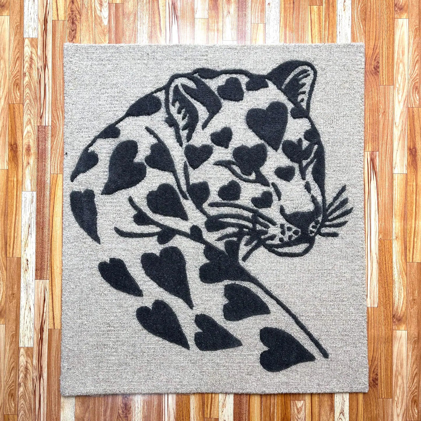 Hand Tufted Beige Grey Heart Rug | Mixed-Pile Wool Area Rug