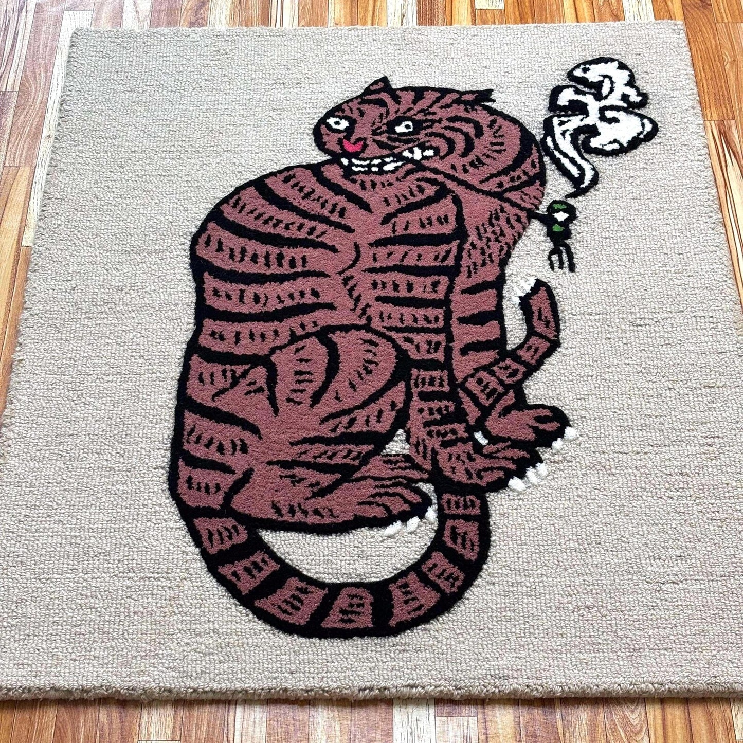 Tibetan Tiger/Cat Rug | Hand Tufted 100% Wool Mixed Pile Area Rug & Wall Rug