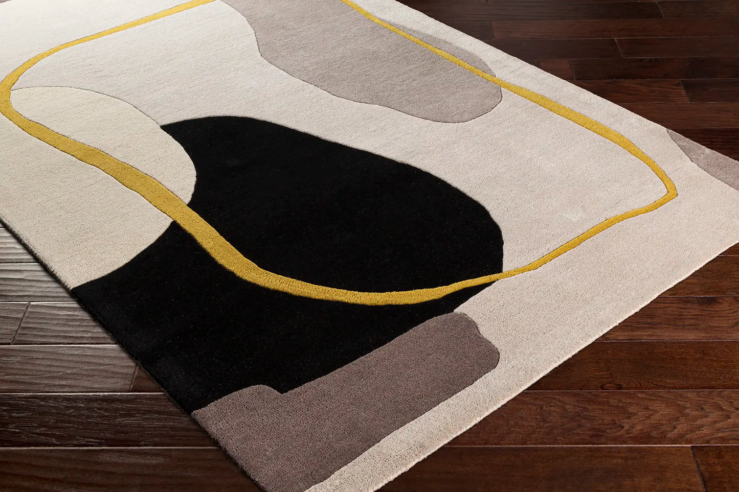 Hand Tufted Queen's Gray and Mustard Wool Rug