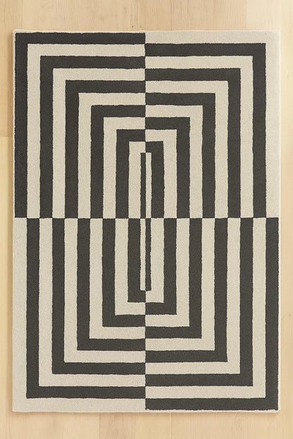 Handmade Tufted Wool Loop Pile Modern Area Rug - Optical Illusion Pattern