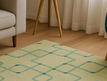 Modern Green Geometric Hand Tufted Wool Rug, Soft Abstract Area Carpet