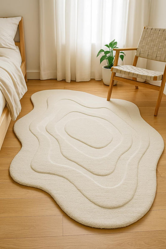 Irregular Shape High & Low Pile White Tone Rug Hand-Tufted Modern rug