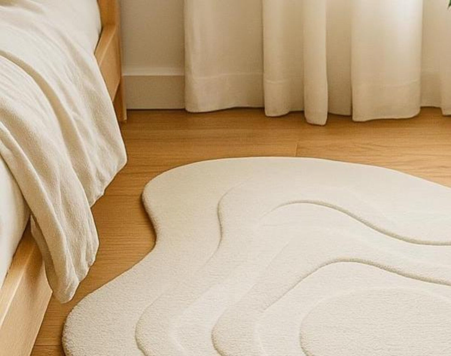 Irregular Shape High & Low Pile White Tone Rug Hand-Tufted Modern rug