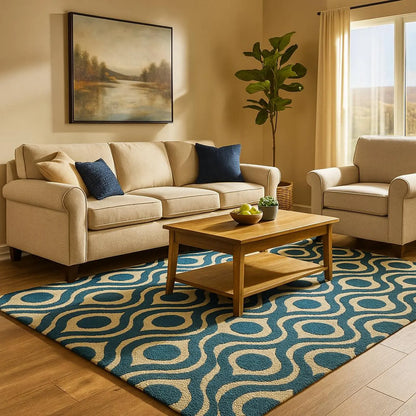 Geometric Handtufted Wool Rug | Loop Cut Pile | Modern Handmade Area Rug