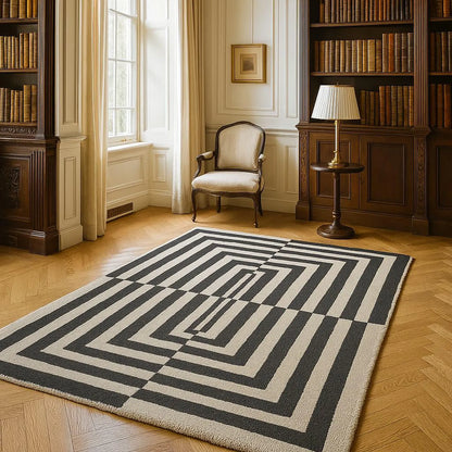 Handmade Tufted Wool Loop Pile Modern Area Rug - Optical Illusion Pattern
