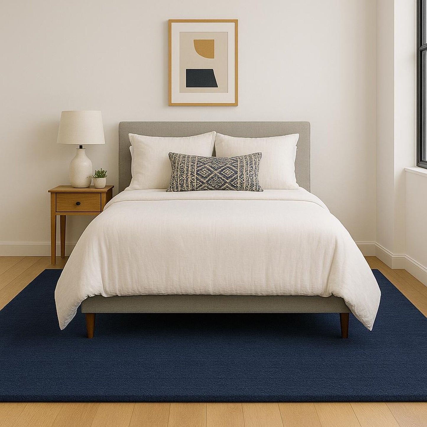 Handmade Tufted Wool Solid Color Area Rug - Modern Plain Navy Blue Color Rug