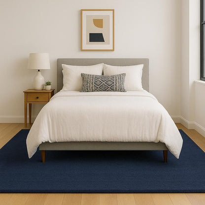 Handmade Tufted Wool Solid Color Area Rug - Modern Plain Navy Blue Color Rug