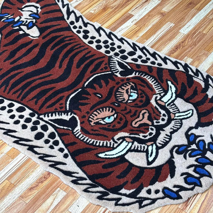 Hand Tufted Tibetan Blue Nail Tiger Wool Rug | Animal Motif Rug