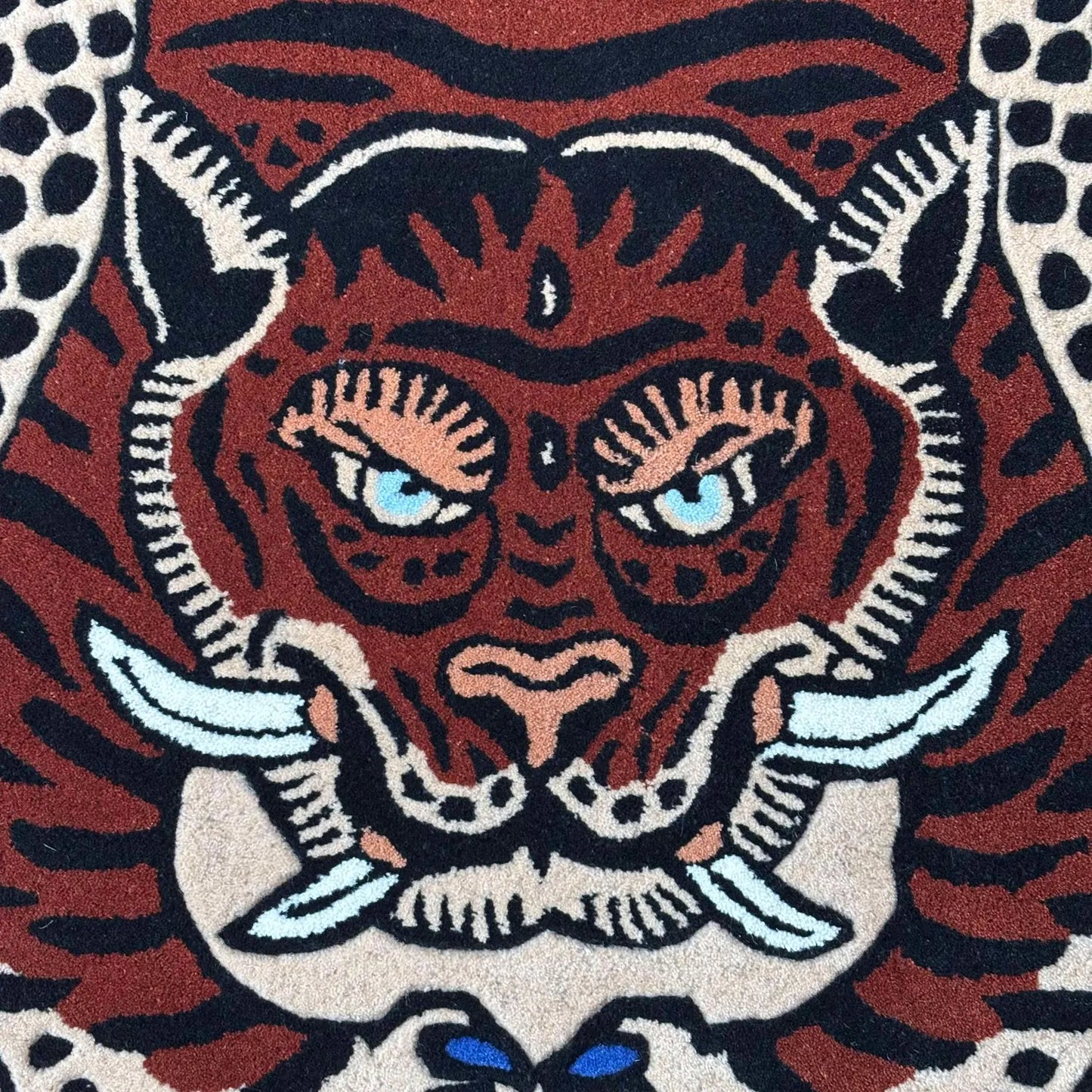 Hand Tufted Tibetan Blue Nail Tiger Wool Rug | Animal Motif Rug