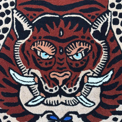 Hand Tufted Tibetan Blue Nail Tiger Wool Rug | Animal Motif Rug