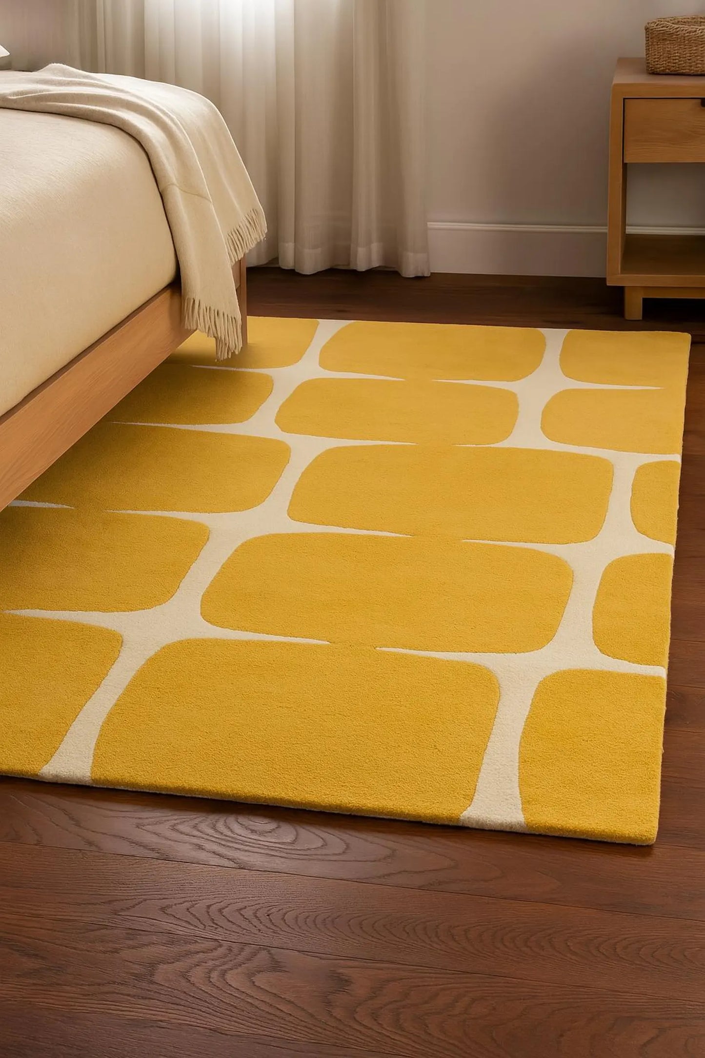 Yellow Geometric Rug Mid Century Modern – Hand Tufted Wool Area Rug
