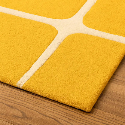 Yellow Geometric Rug Mid Century Modern – Hand Tufted Wool Area Rug