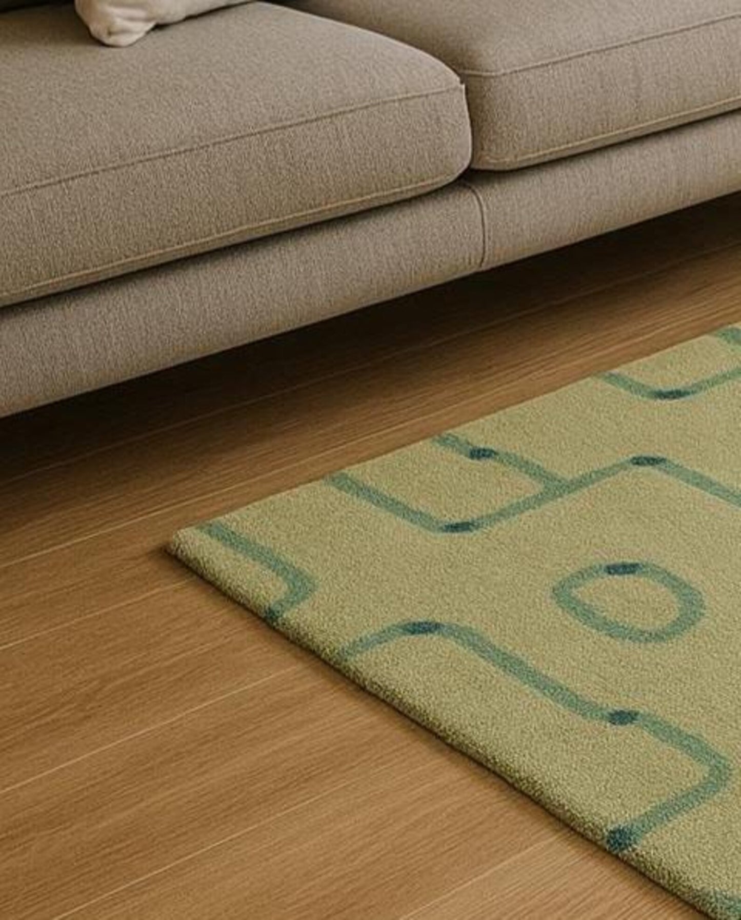 Modern Green Geometric Hand Tufted Wool Rug, Soft Abstract Area Carpet