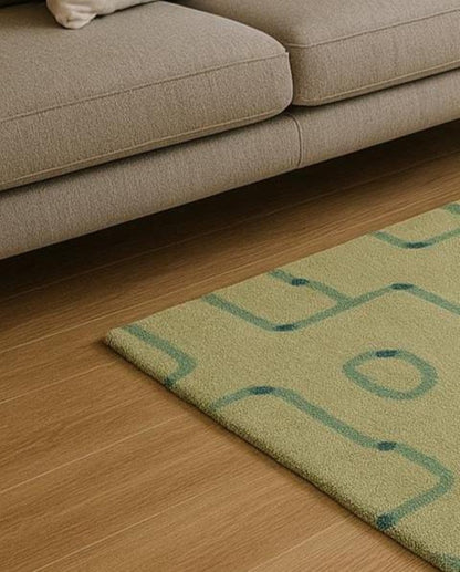 Modern Green Geometric Hand Tufted Wool Rug, Soft Abstract Area Carpet