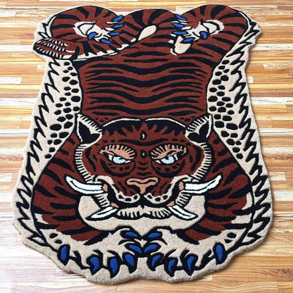 Hand Tufted Tibetan Blue Nail Tiger Wool Rug | Animal Motif Rug
