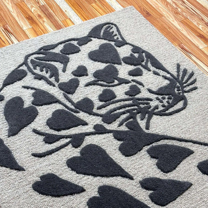 Hand Tufted Beige Grey Heart Rug | Mixed-Pile Wool Area Rug
