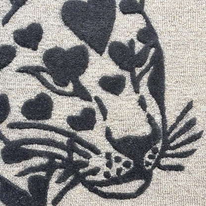 Hand Tufted Beige Grey Heart Rug | Mixed-Pile Wool Area Rug