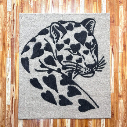Hand Tufted Beige Grey Heart Rug | Mixed-Pile Wool Area Rug