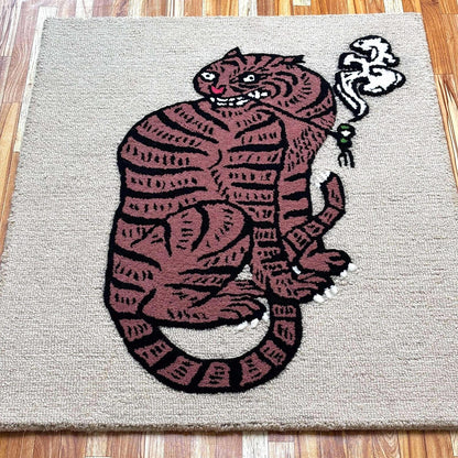 Tibetan Tiger/Cat Rug | Hand Tufted 100% Wool Mixed Pile Area Rug & Wall Rug