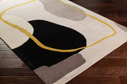 Hand Tufted Queen's Gray and Mustard Wool Rug